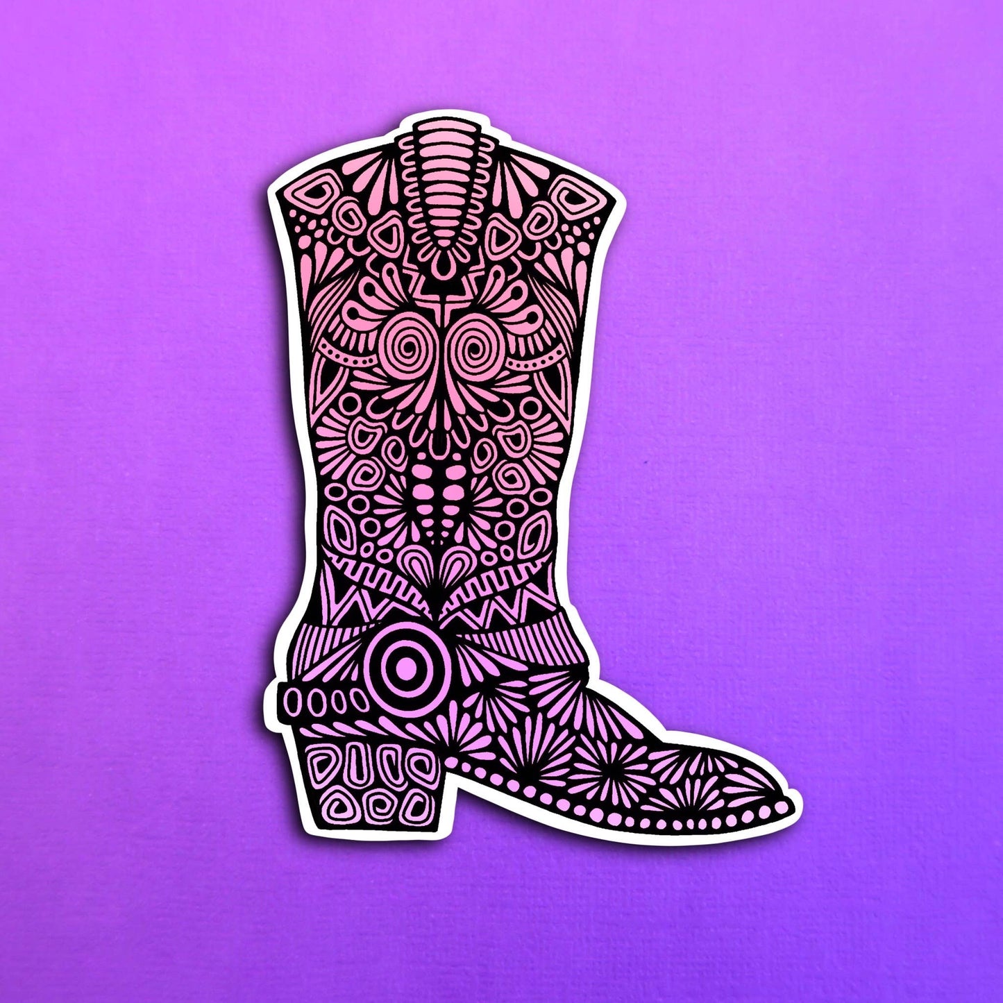 Pink Western Boot Waterproof Sticker