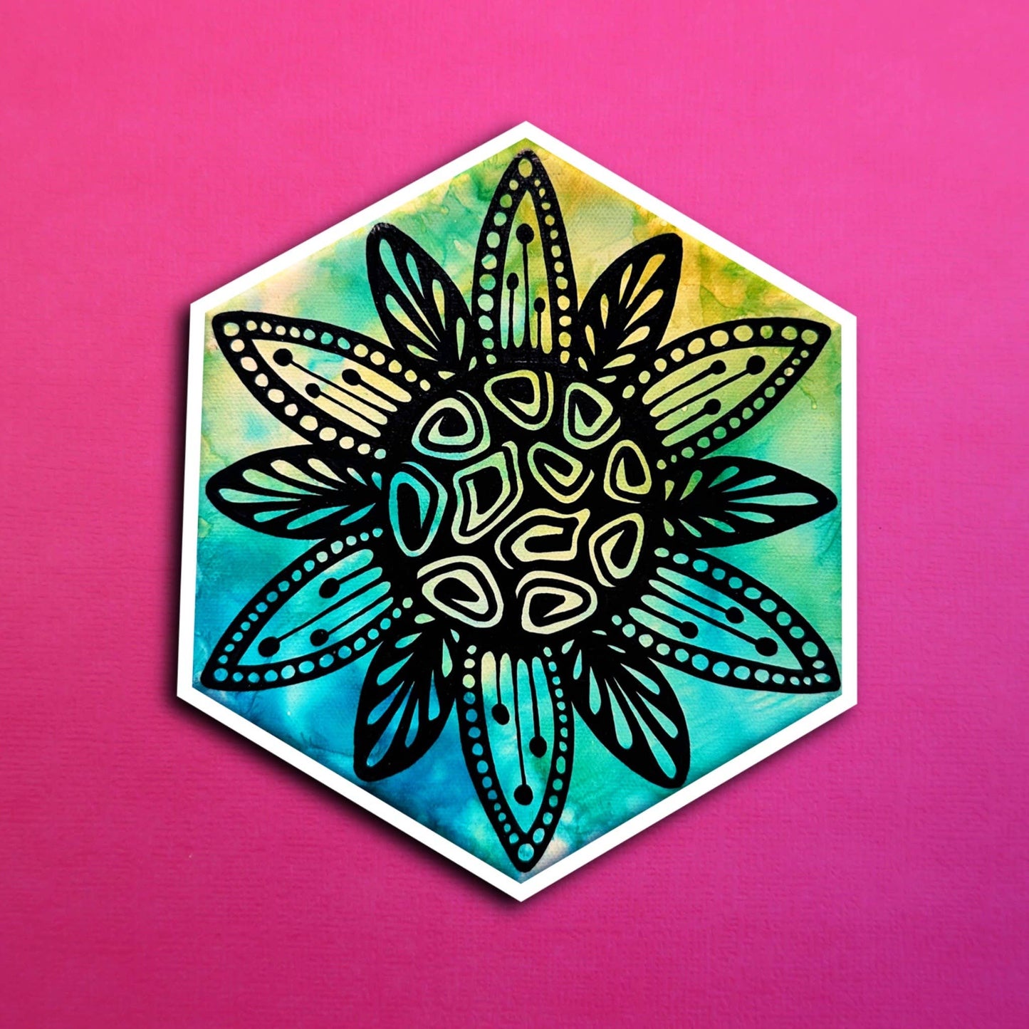 Ink Teal Flower Waterproof Sticker