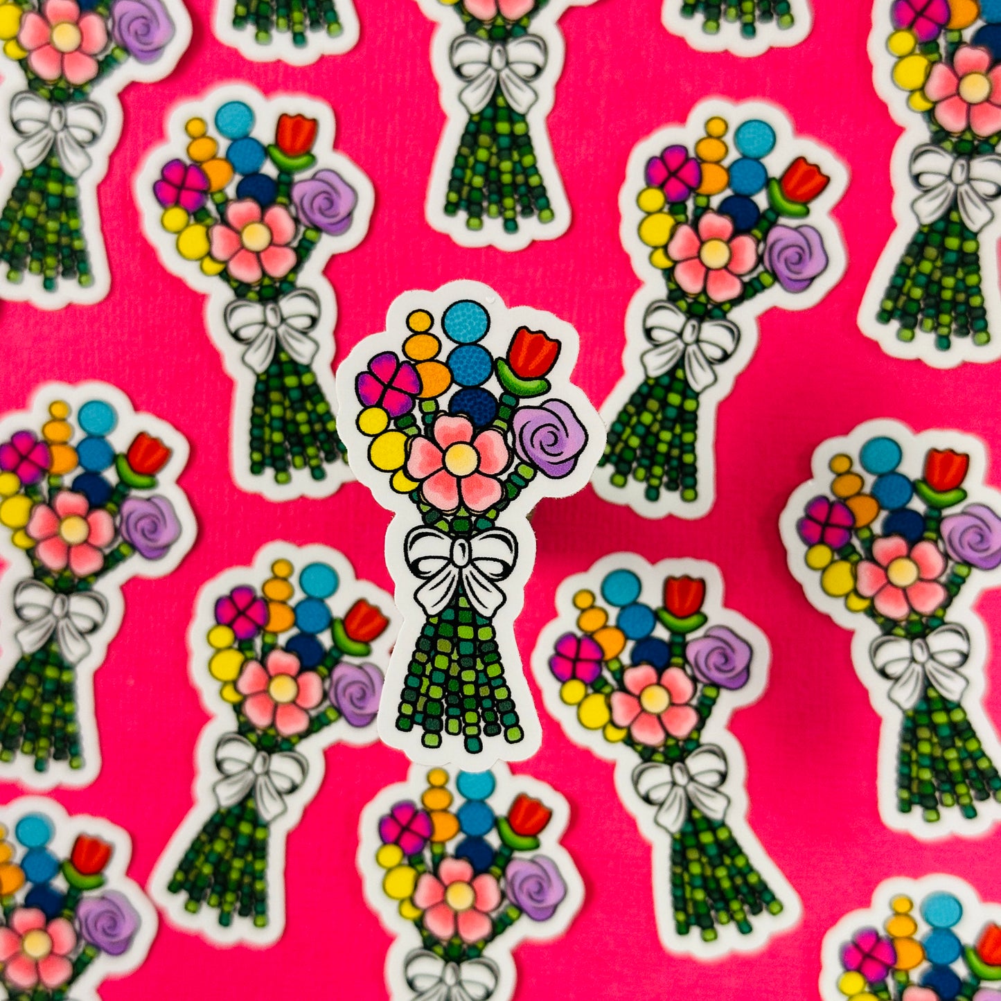 Mini Beaded Flower Bouquet Waterproof Sticker