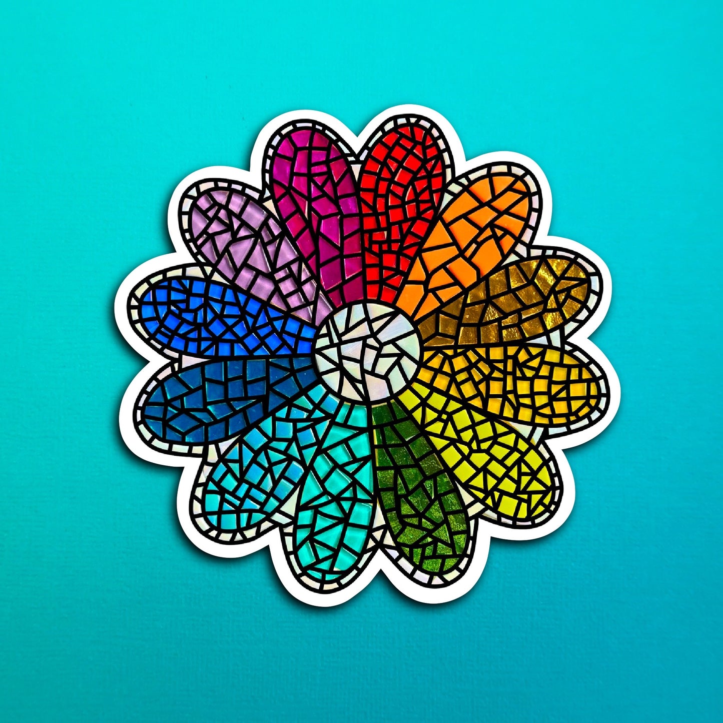 Rainbow Black Grout Flower Mosaic Waterproof Sticker