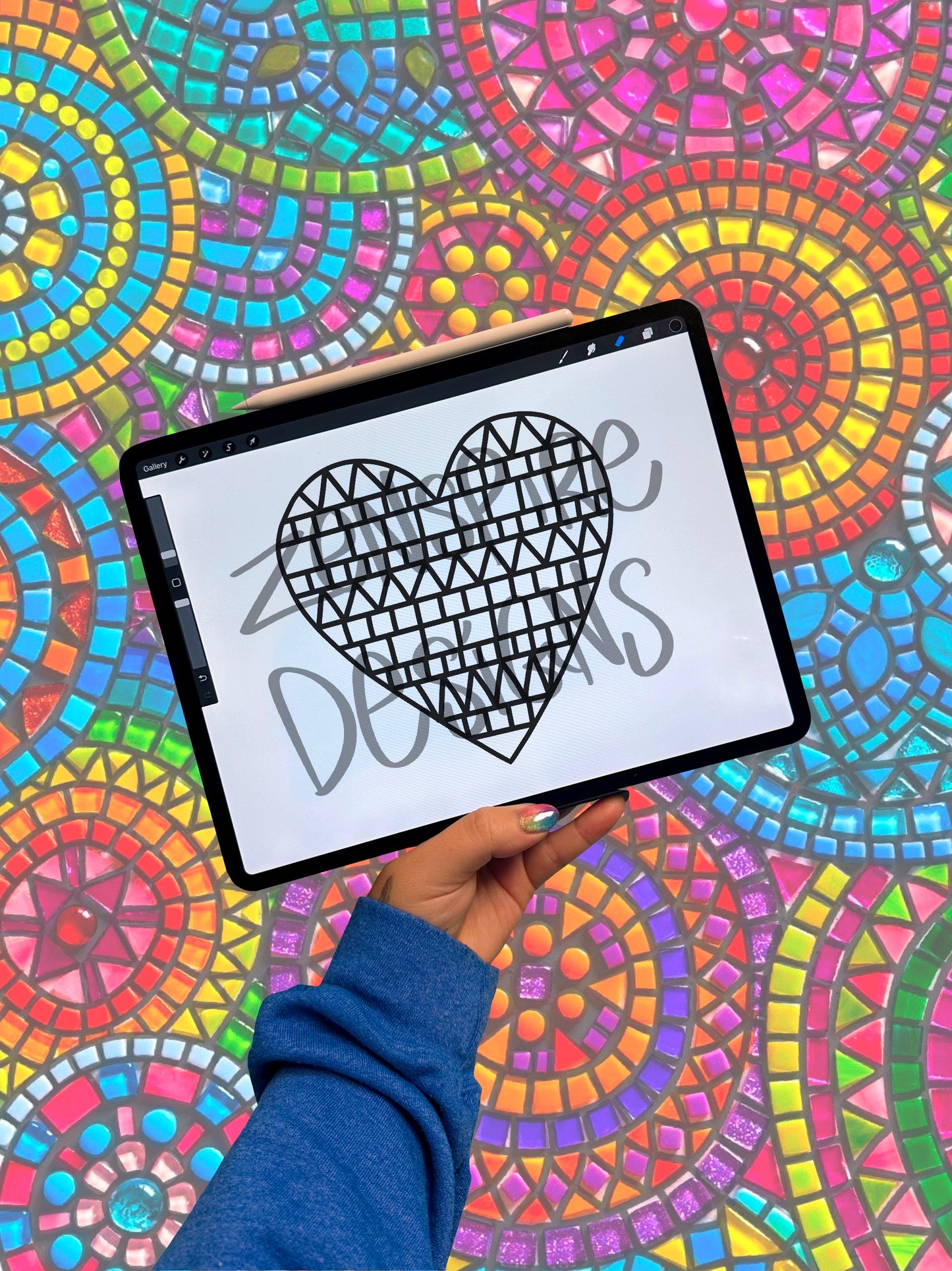 Downloadable Line Heart Mosaic Coloring Page