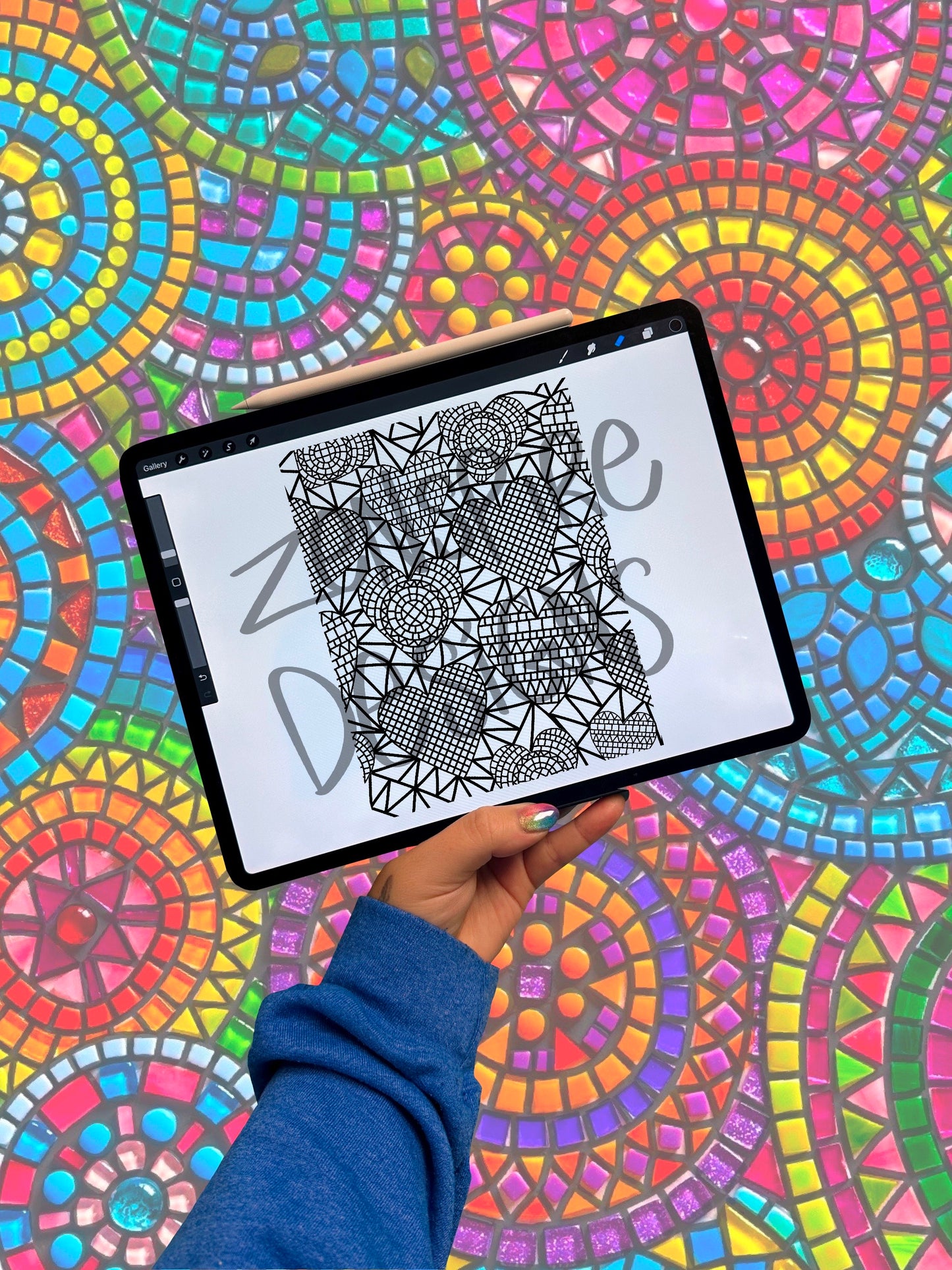 Downloadable Field of Hearts Mosaic Coloring Page