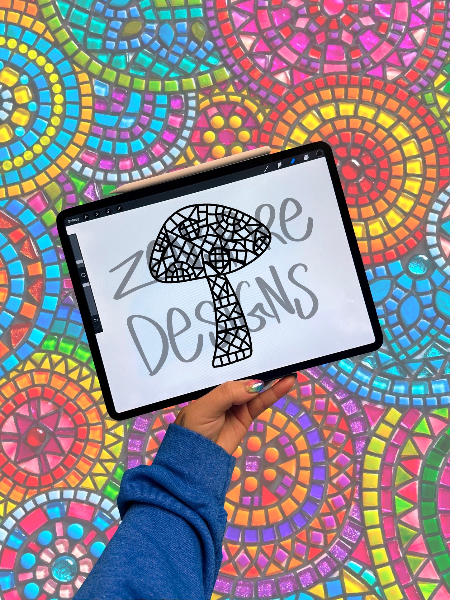 Downloadable Mushroom Mosaic Coloring Page