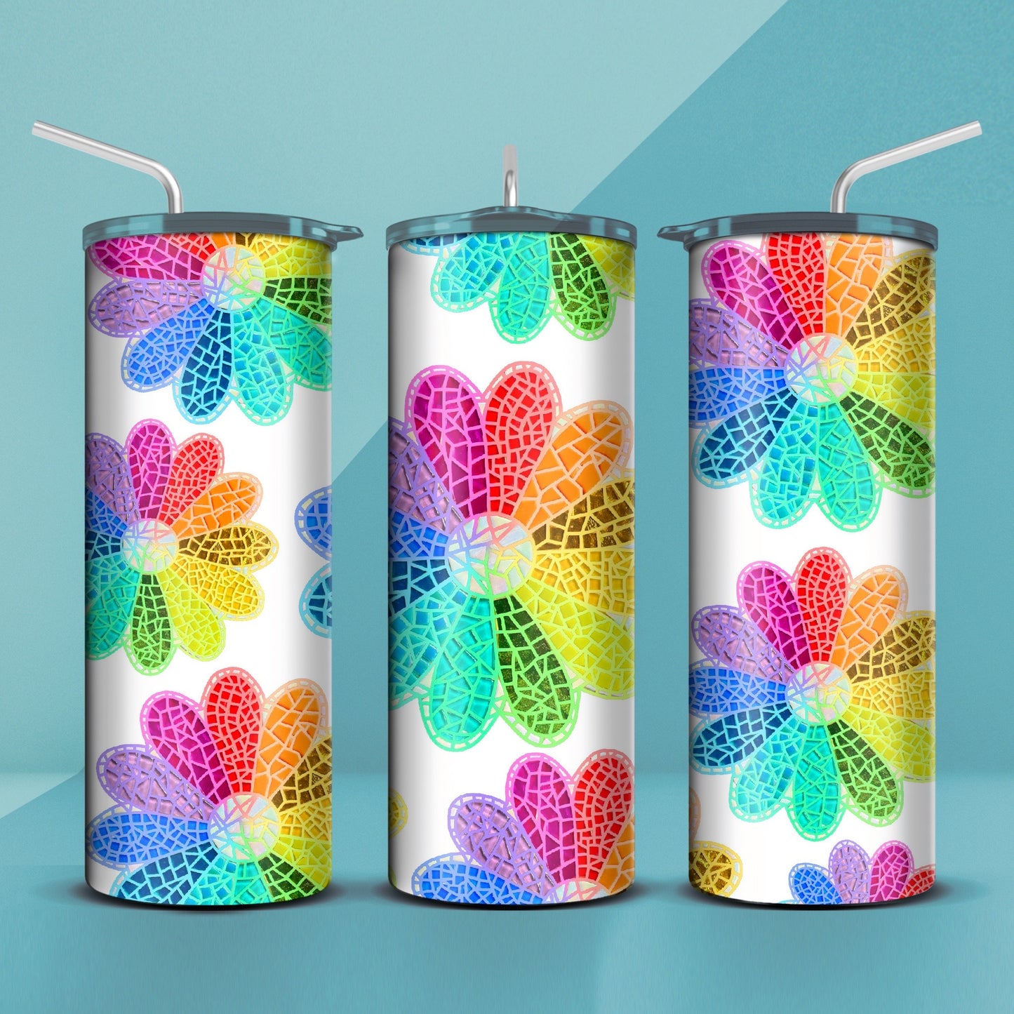 Rainbow Flower Mosaic Tumbler 20oz