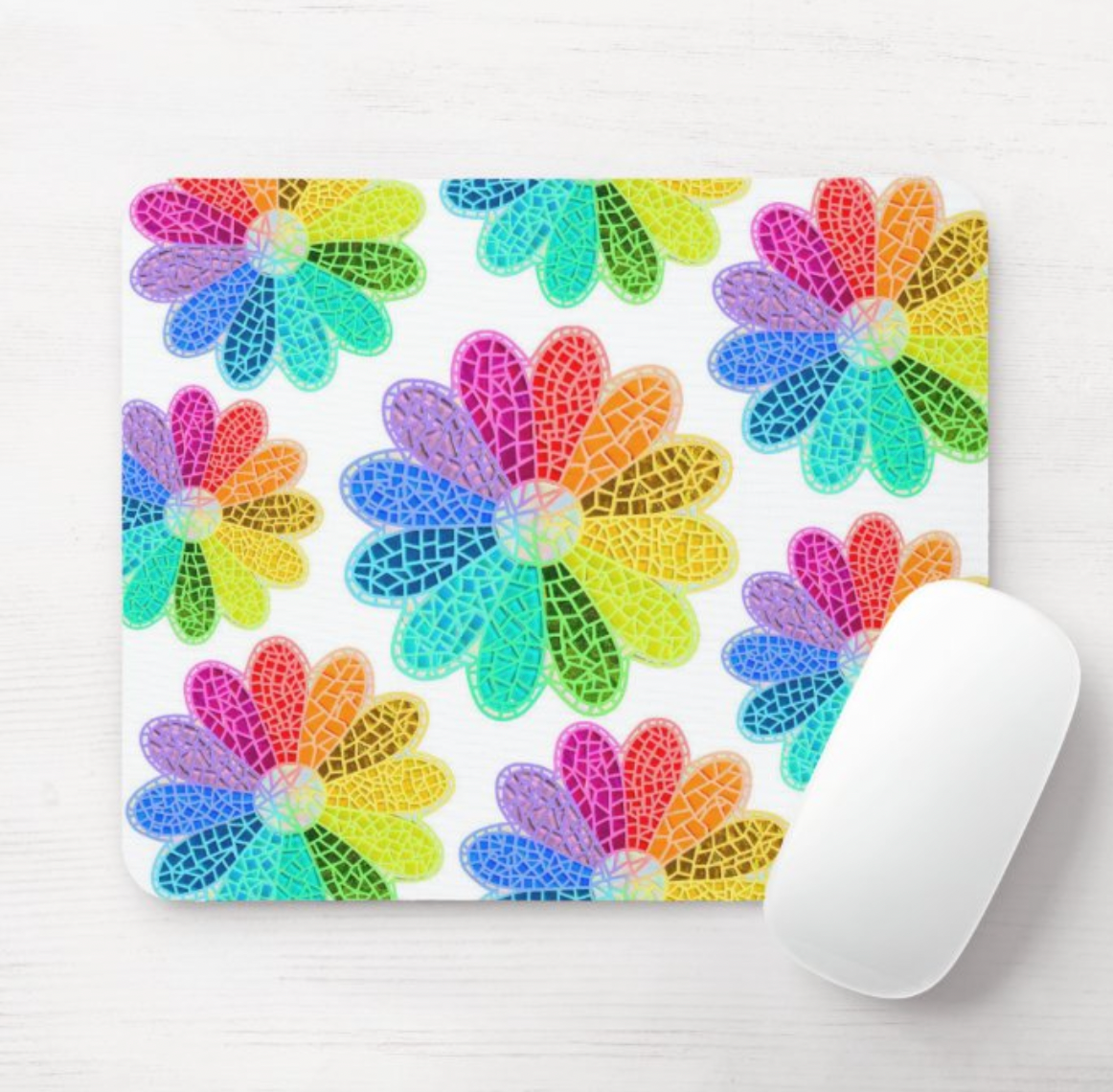 Rainbow Flower Mosaic Mouse Pad