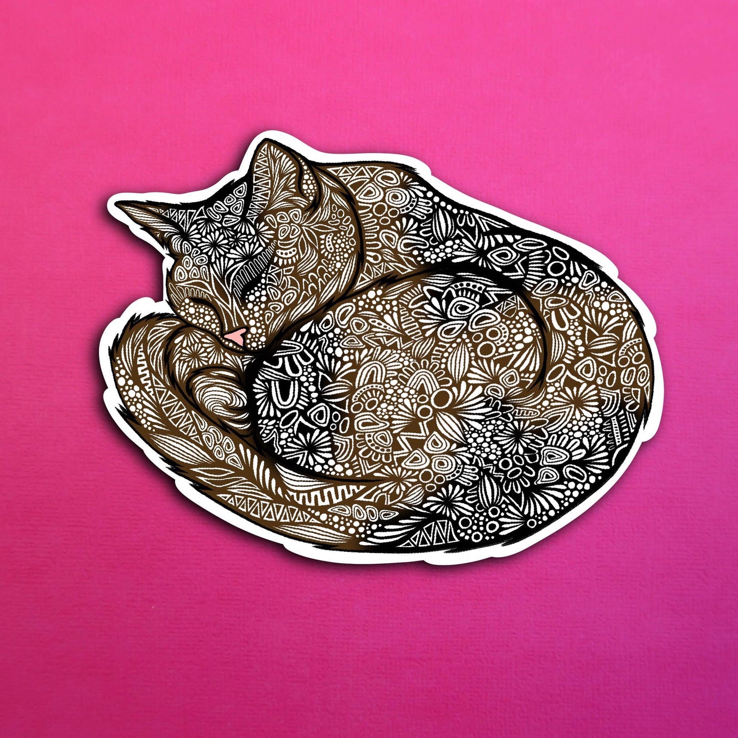 Black and Brown Sleeping Cat Waterproof Sticker