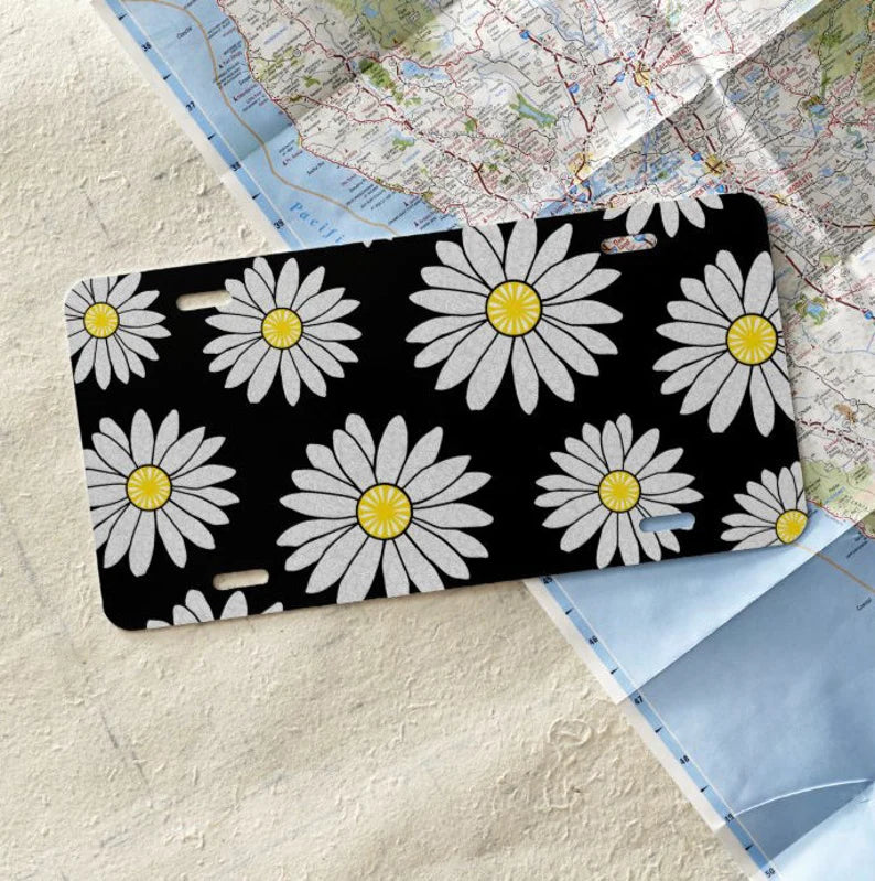 Black Daisy Front License Plate
