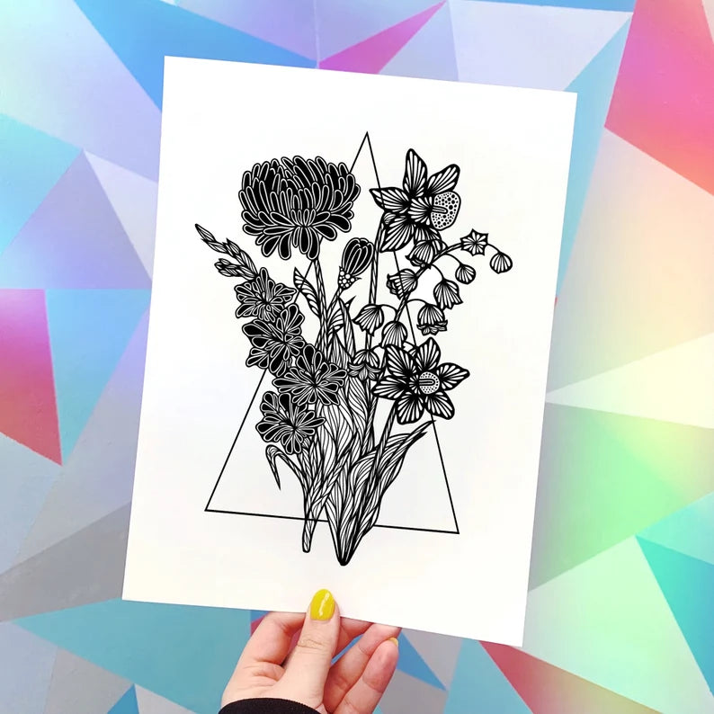 Custom DIGITAL FILE BW Birth Flower - Single or Multiple