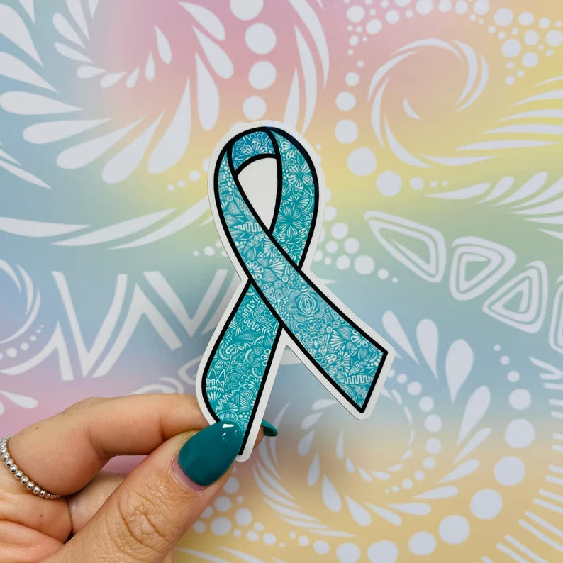 Misprinted Teal Ribbon Waterproof Sticker