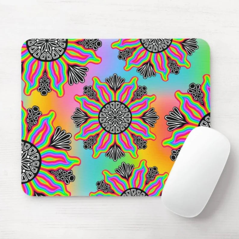 Trippy Flower Rainbow Background Mouse Pad