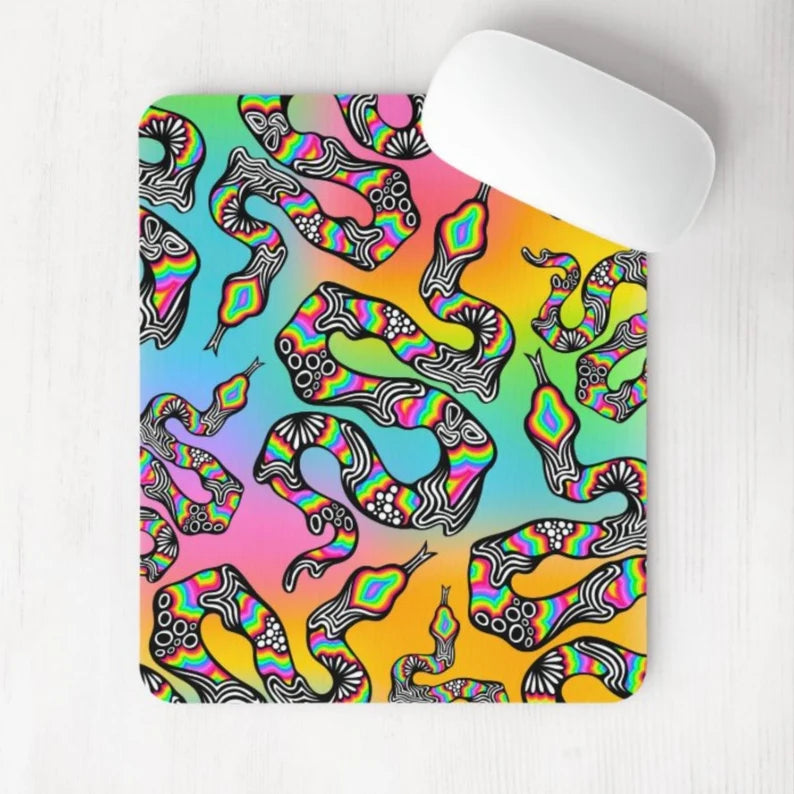 Trippy Snake Rainbow background Mouse Pad
