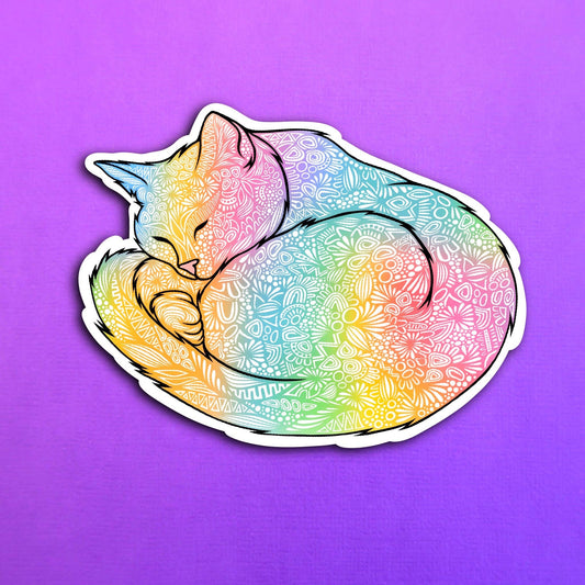 Rainbow Sleeping Cat Waterproof Sticker