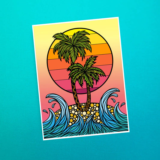 Palm Tree Island Waterproof Sticker