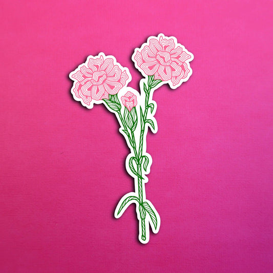 Carnation January Birth Flower Waterproof Sticker
