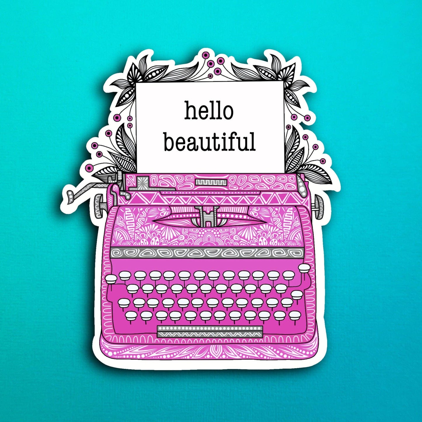 Magenta Typewriter Waterproof Sticker