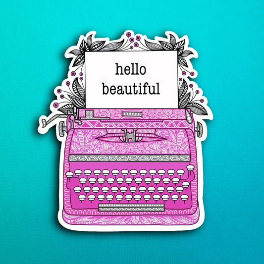 Magenta Typewriter Waterproof Sticker