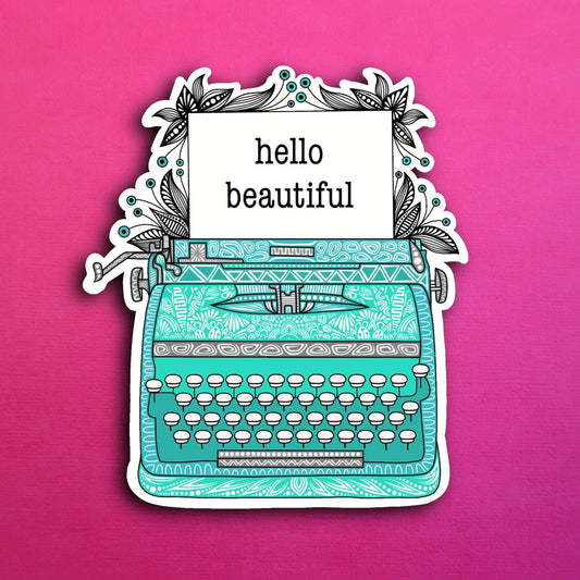 Teal Typewriter Waterproof Sticker