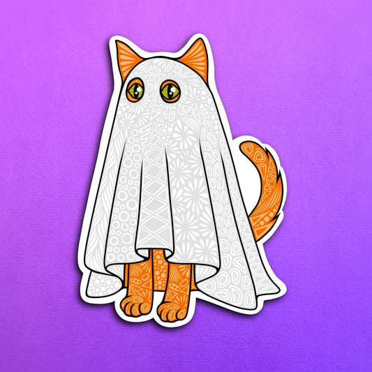 Orange Ghost Cat Waterproof Sticker