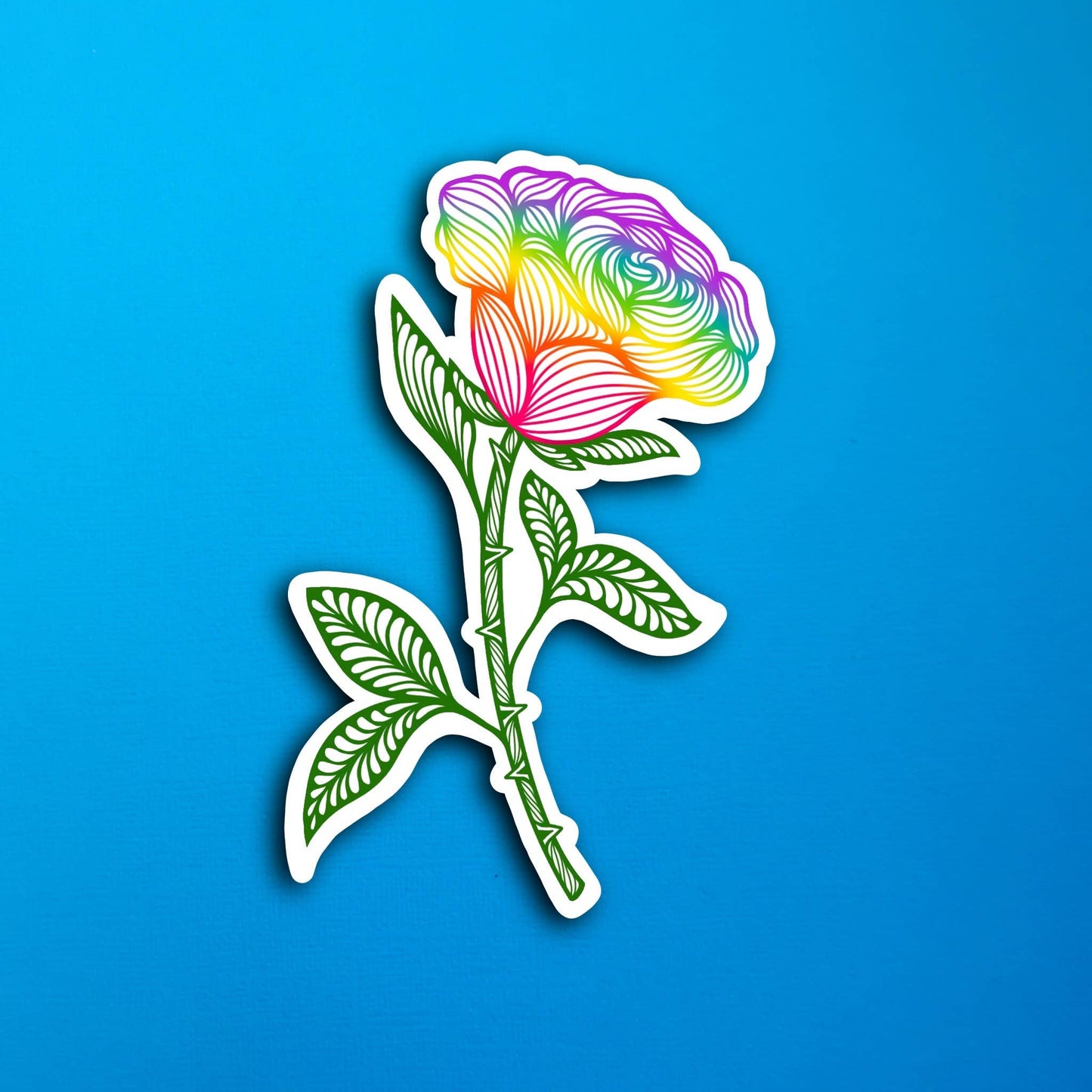 Rainbow Rose June Birth Flower Waterproof Sticker