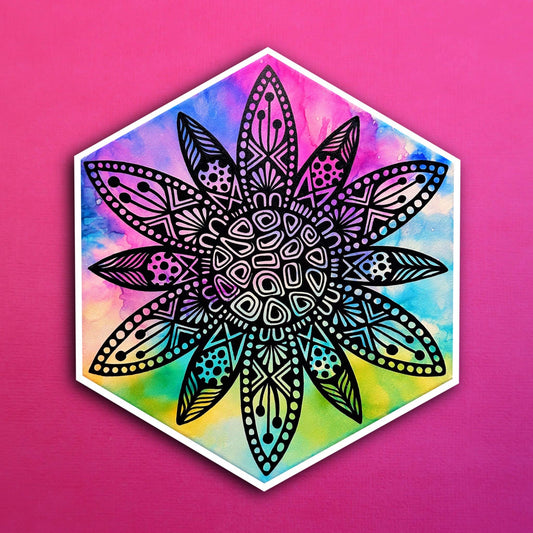 Ink Rainbow Flower Waterproof Sticker