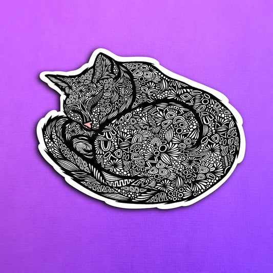 Black Sleeping Cat Waterproof Sticker