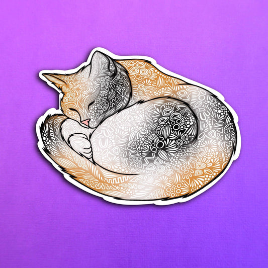 Black White Orange and Brown Sleeping Cat Waterproof Sticker