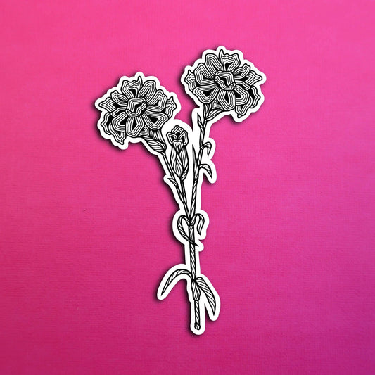 BW Carnation January Birth Flower Waterproof Sticker