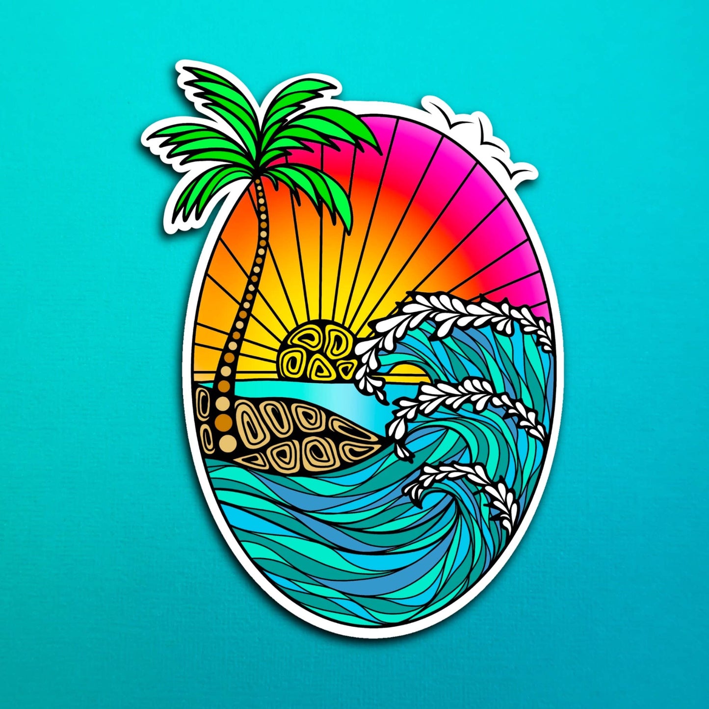 Sunset Waves Waterproof Sticker
