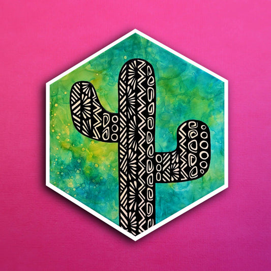 Ink Teal Cactus Waterproof Sticker