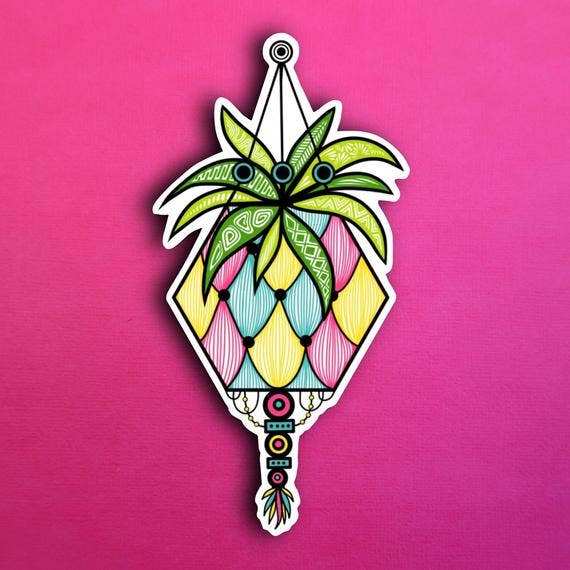 Hexagon Hanging Plant Waterproof Sticker