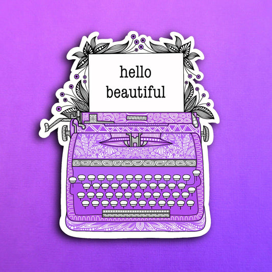 Purple Typewriter Waterproof Sticker