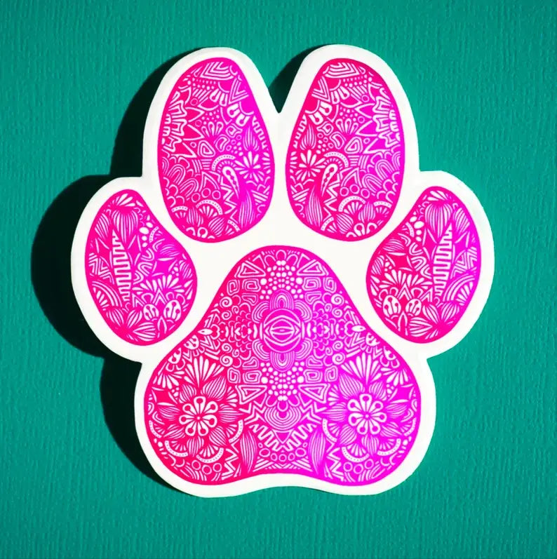 Pink Paw Print Waterproof Sticker