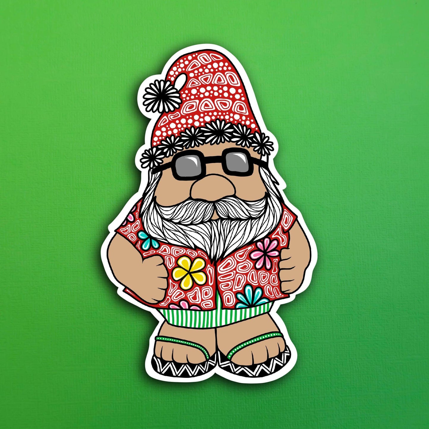 Hawaiian Santa Gnome Waterproof Sticker