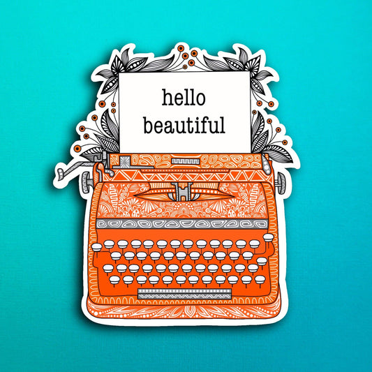 Orange Typewriter Waterproof Sticker