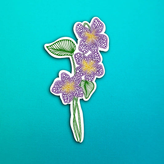 Violet February Birth Flower Waterproof Sticker