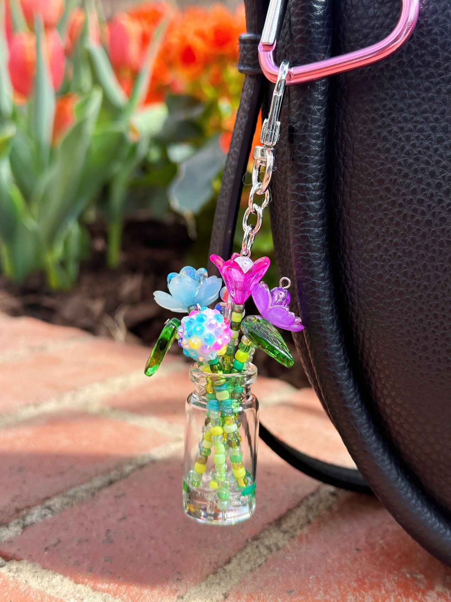 Mystery Beaded Flower Bouquet in a Vase Keychain
