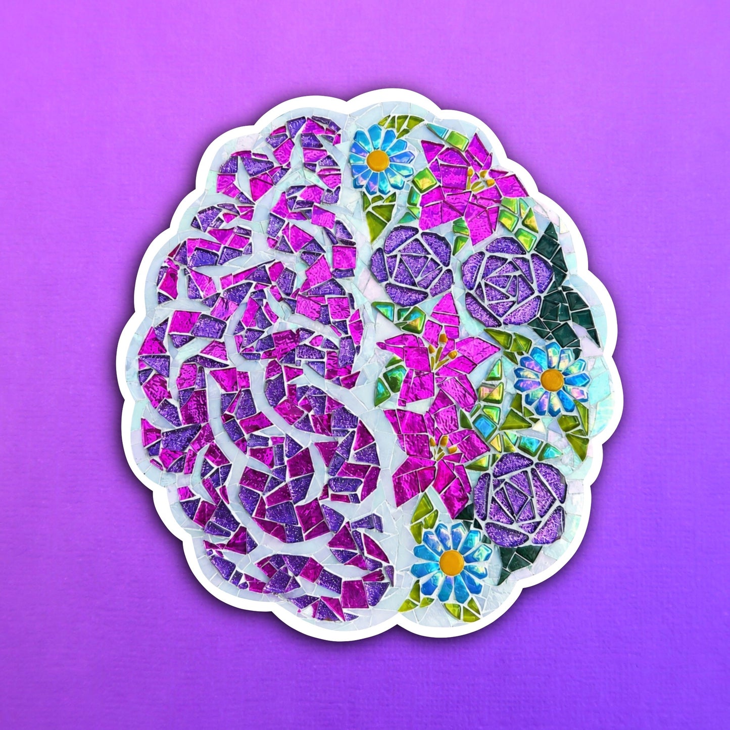 Floral Brain Mosaic Waterproof Sticker