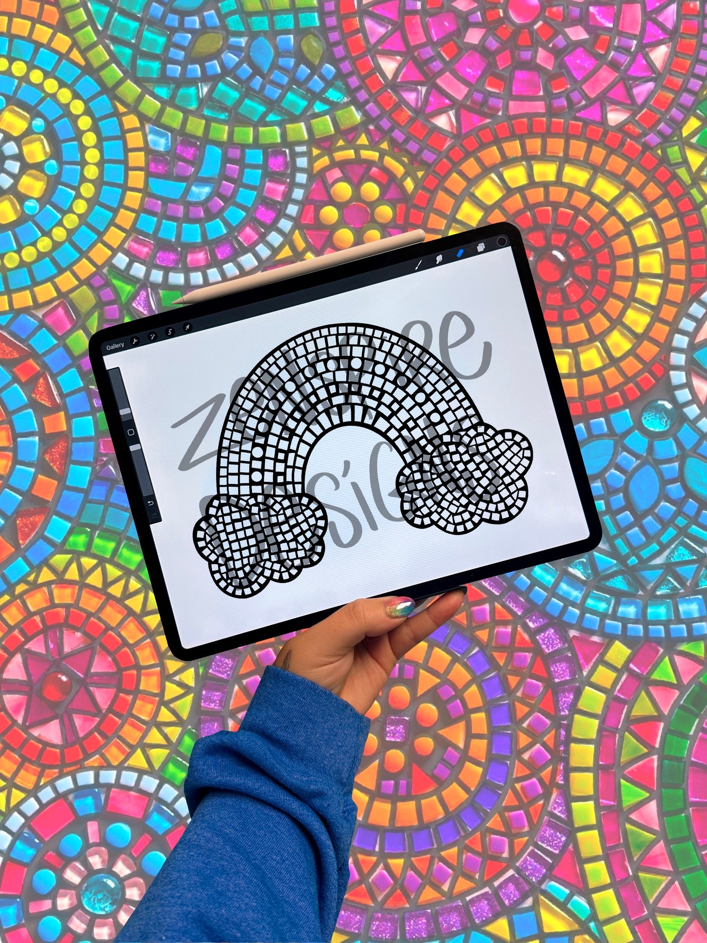 Downloadable Rainbow Mosaic Coloring Page