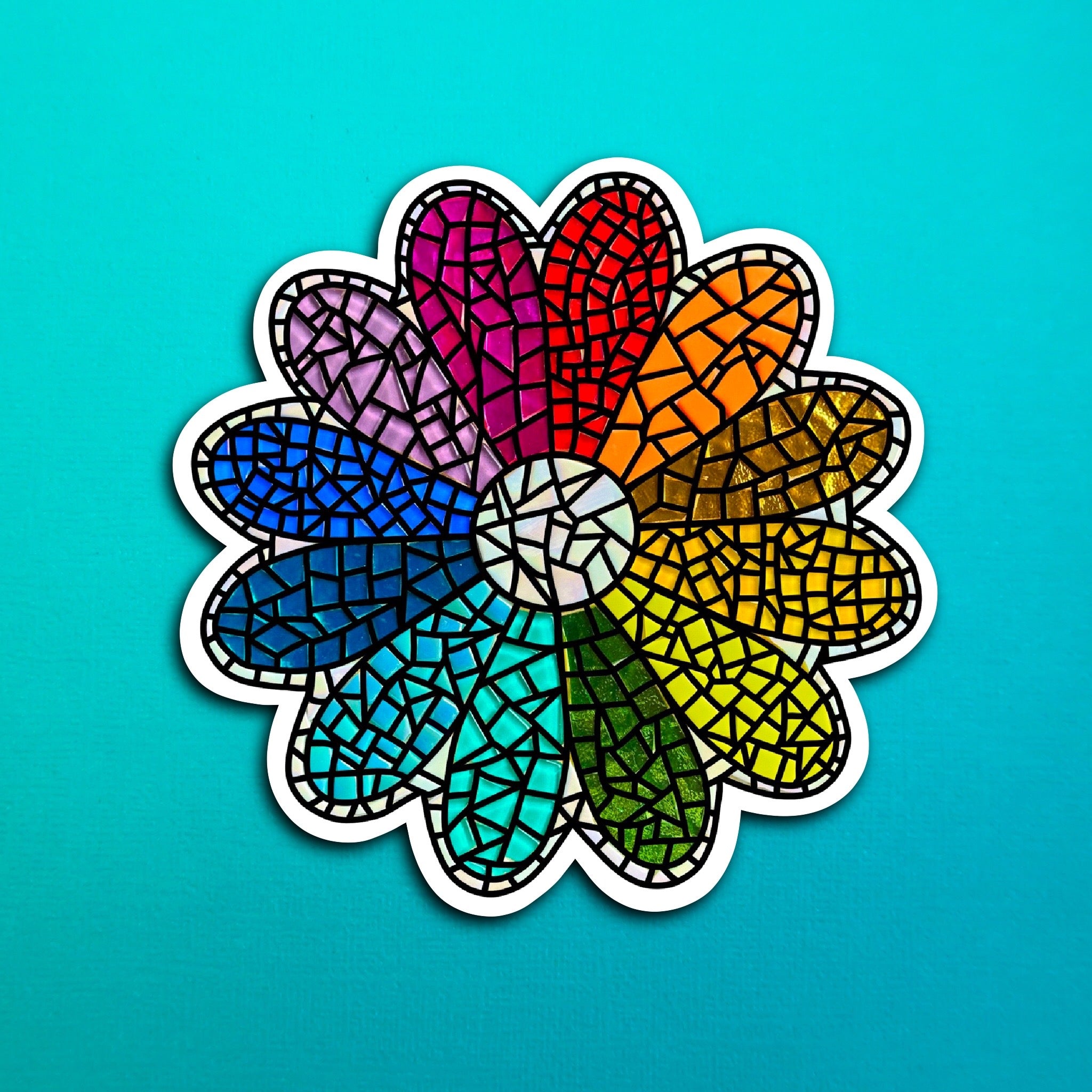 Mosaico Sticker Rainbow Black Grout Flower Mosaic Waterproof Sticker – Zenspire Designs