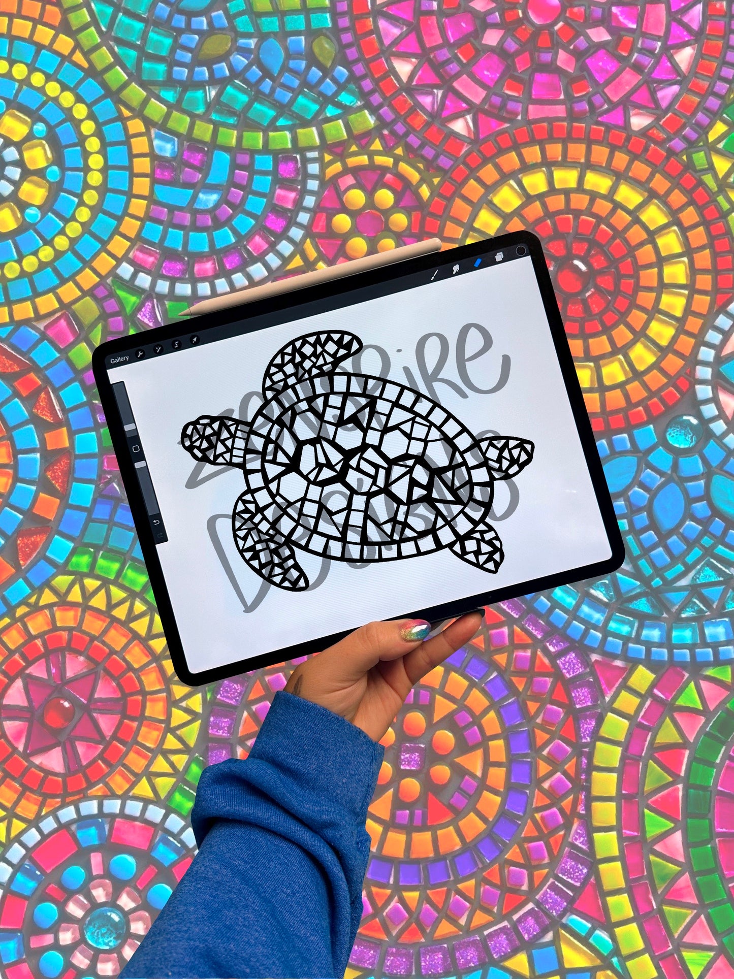 Downloadable Sea Turtle Mosaic Coloring Page