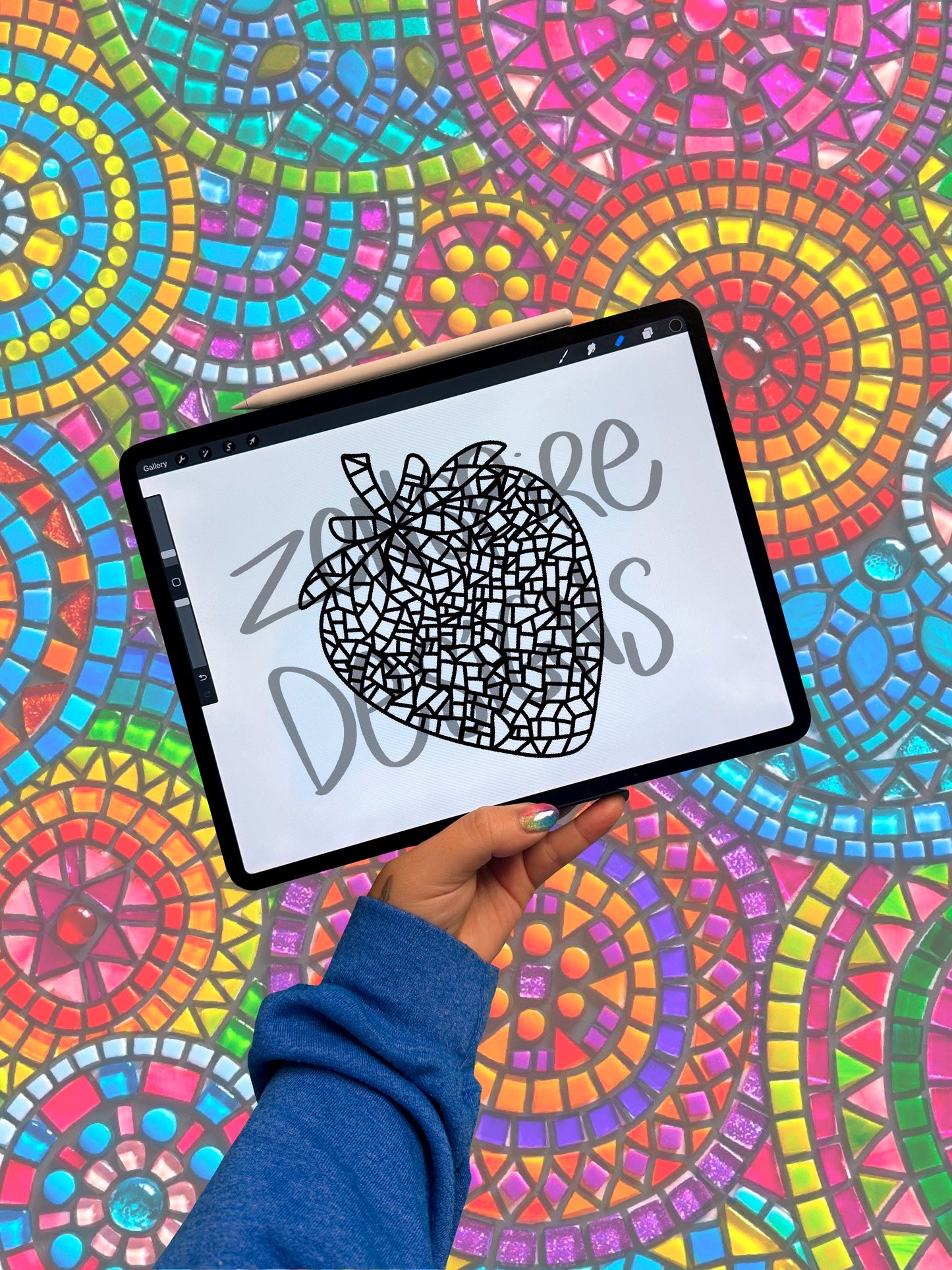 Downloadable Strawberry Mosaic Coloring Page