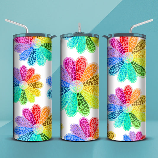 Rainbow Flower Mosaic Tumbler 20oz