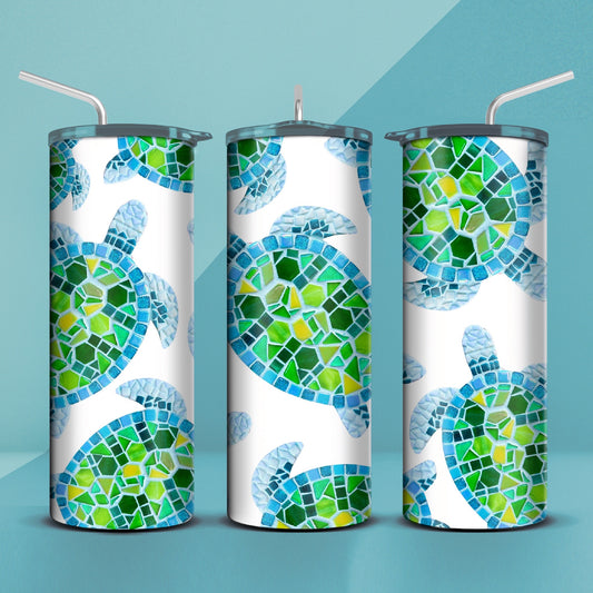 Teal Turtle Mosaic Tumbler 20oz