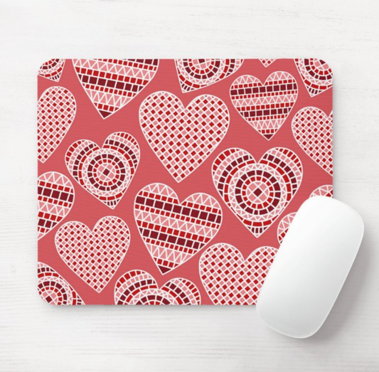 Red Heart Mosaic Mouse Pad