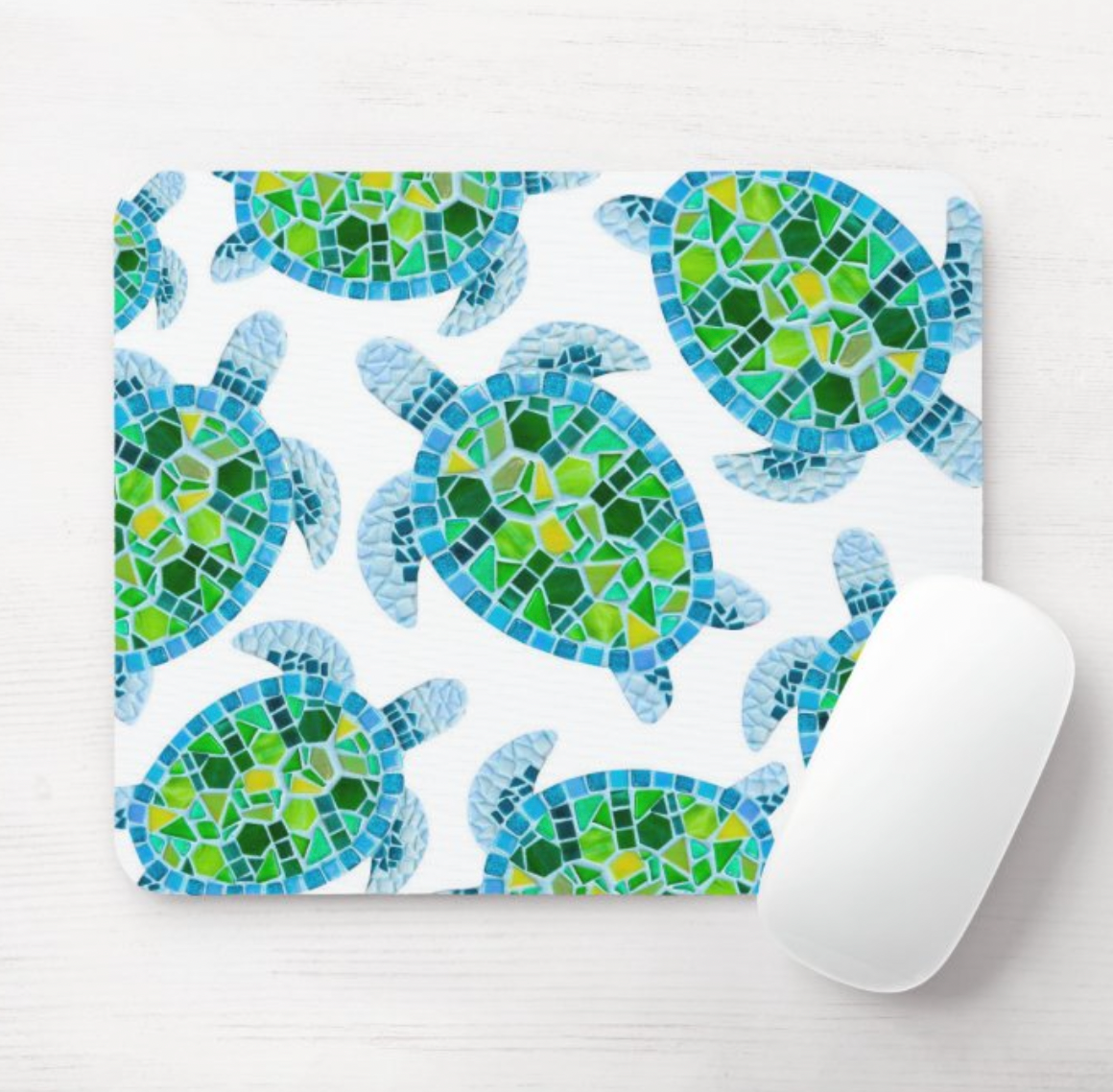Teal Turtle Mosaic Mouse Pad