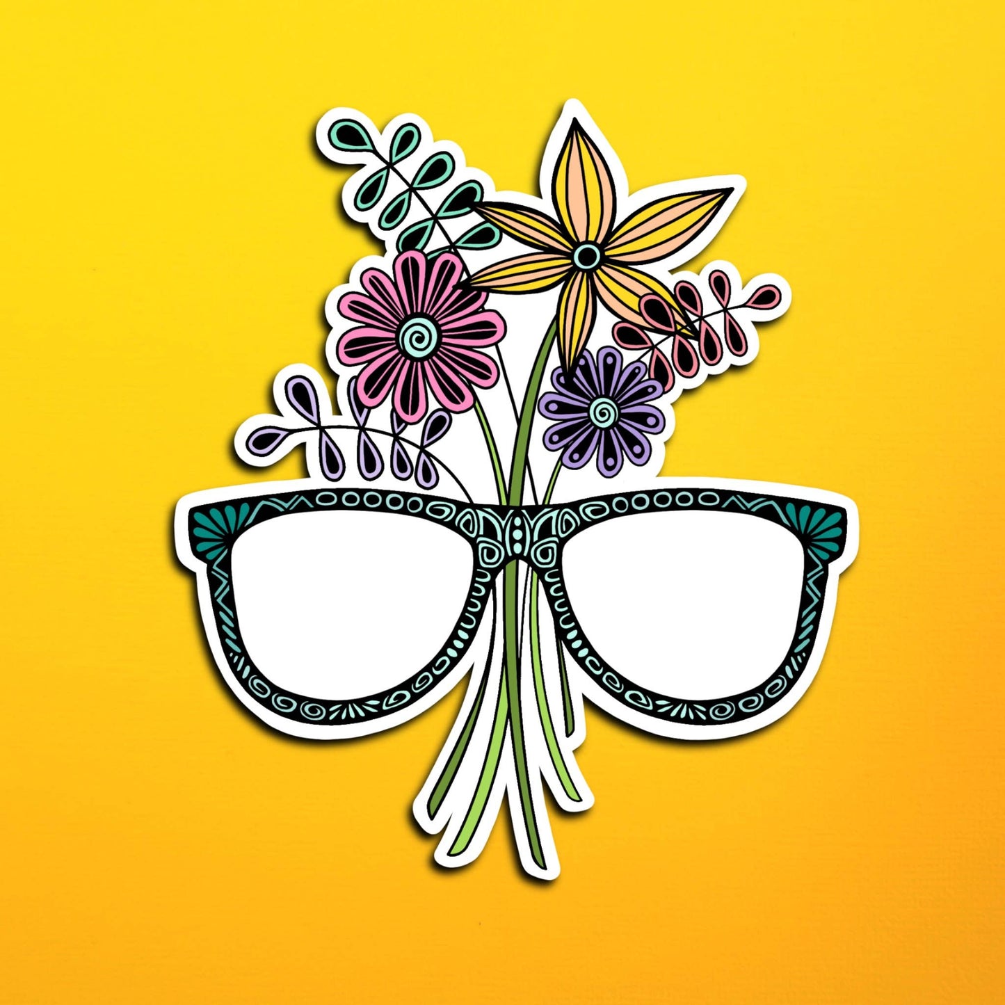 Floral Glasses Waterproof Sticker