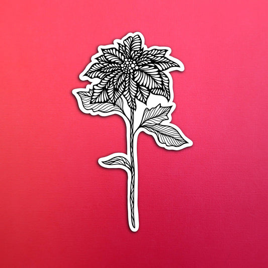 BW Poinsettia December Birth Flower Waterproof Sticker