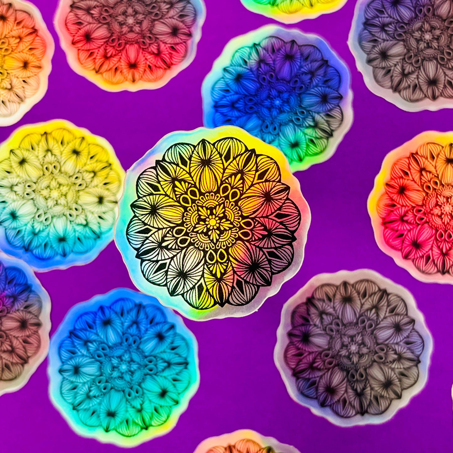 Mini Holo Mandala Stickers (WATERPROOF)
