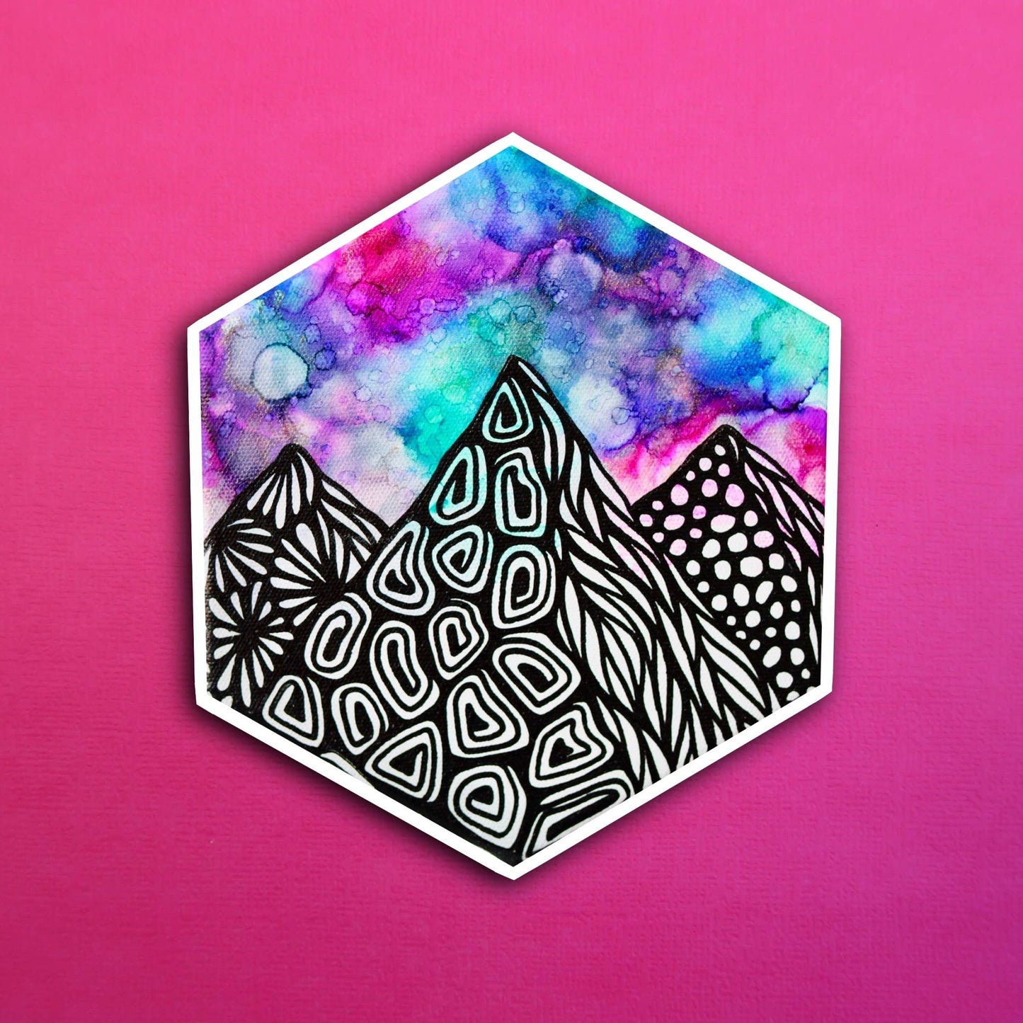 Ink Hexagon Mountain Waterproof Sticker