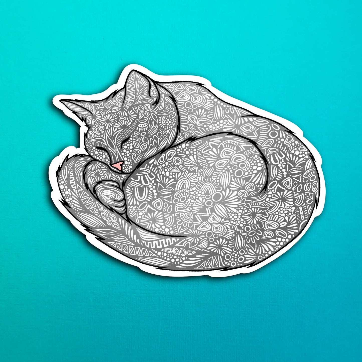 Gray Sleeping Cat Waterproof Sticker